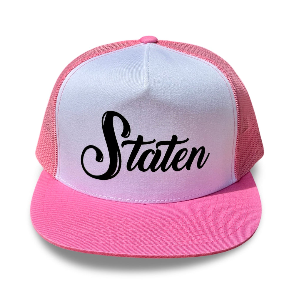 Staten Script Trucker Hat - Pink