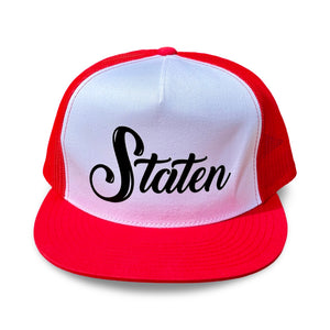 
                  
                    Staten Script Trucker Hat - Red
                  
                