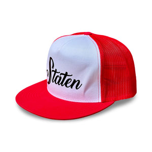
                  
                    Staten Script Trucker Hat - Red
                  
                